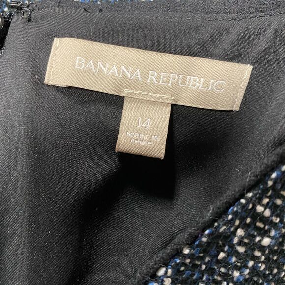 Banana Republic Black Tweed Wool V-Neck Short Sleeve Fit & Flare Dress NEW - Picture 2 of 6